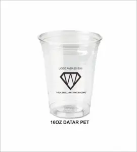 16oz cup PET logo 1 warna plus tutup
